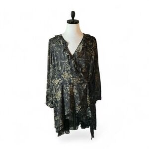 Torrid Black Gold Floral Print Ruffle Wrap Midi Dress Plus Size 4 Cottagecore